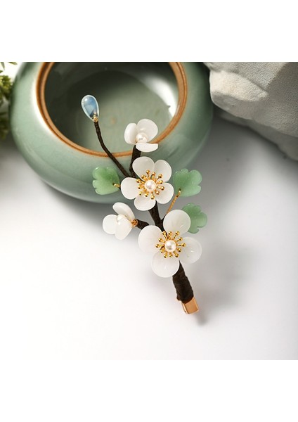 Şık Çiçek Saç Tokası Yapay Yeşim Beyaz Çiçek Saç Aksesuarları Retro Çin Tarzı Tacı Düğün Tacı (Yurt Dışından)