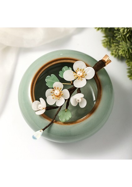 Şık Çiçek Saç Tokası Yapay Yeşim Beyaz Çiçek Saç Aksesuarları Retro Çin Tarzı Tacı Düğün Tacı (Yurt Dışından) fırsatları