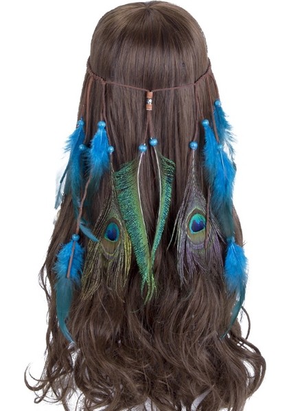 No.5 Boyutu Amerika Yerli Tavus Kuşu Tüyü Taç Festivali Püsküllü Tüy Başlık Başlık Vintage Bayanlar Parti Akşam Başı Takı (Yurt Dışından)
