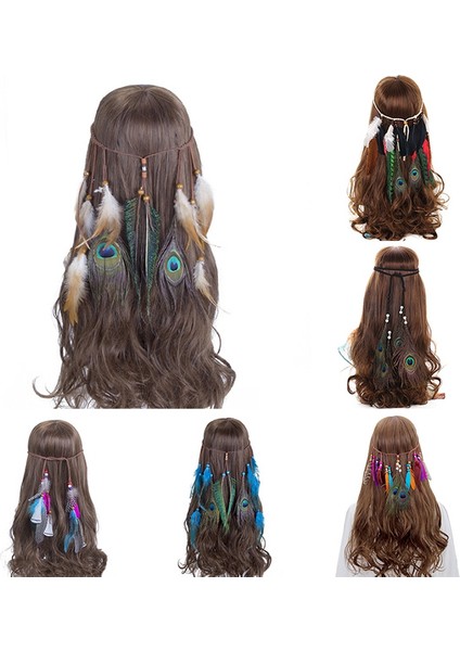 No.5 Boyutu Amerika Yerli Tavus Kuşu Tüyü Taç Festivali Püsküllü Tüy Başlık Başlık Vintage Bayanlar Parti Akşam Başı Takı (Yurt Dışından) modelleri