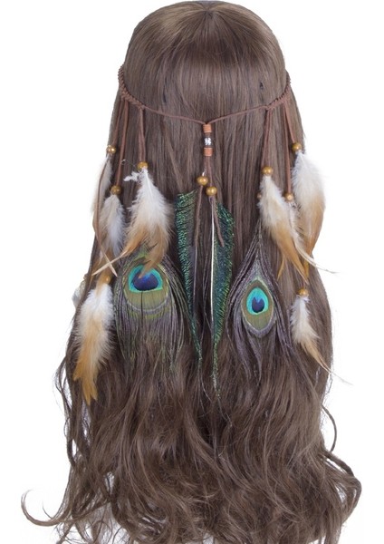 No.5 Boyutu Amerika Yerli Tavus Kuşu Tüyü Taç Festivali Püsküllü Tüy Başlık Başlık Vintage Bayanlar Parti Akşam Başı Takı (Yurt Dışından) fırsatları