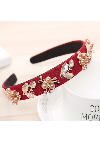 E Barok Retro Lüks Kadın Çiçek Taç Inci Taşlı Saç Bantları Kristal Düğün Geniş Saç Bandı Başlık Takı (Yurt Dışından)