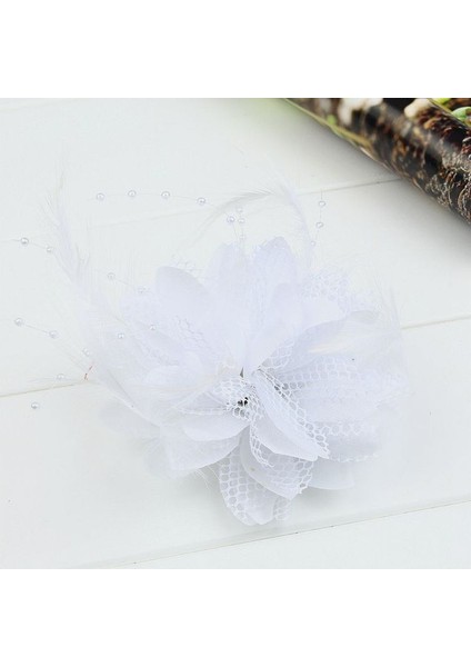 Beyaz Stil 1 Bilgisayar Çiçek Tüy Boncuk Korsaj Saç Tokaları Baş Aksesuarı Gelin Tacı Broş (Yurt Dışından)