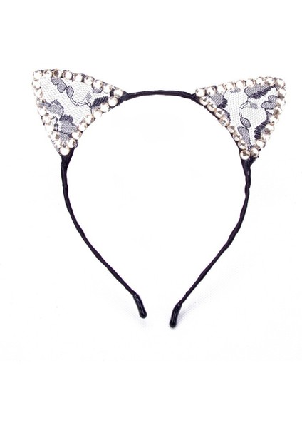 No.11 Boyutu Kadın Modası Taşlı Kedi Kulaklı Saç Bandı Kristal Metal Saç Aksesuarları (Yurt Dışından)