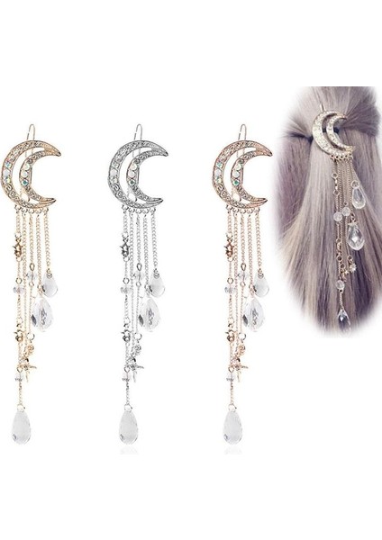 Antik Bronz Tarzı 1 Adet Kadın Ay Kristal Taşlı Boncuklu Düşen Toka Saç Klipsi Gelin Takıları (Yurt Dışından)