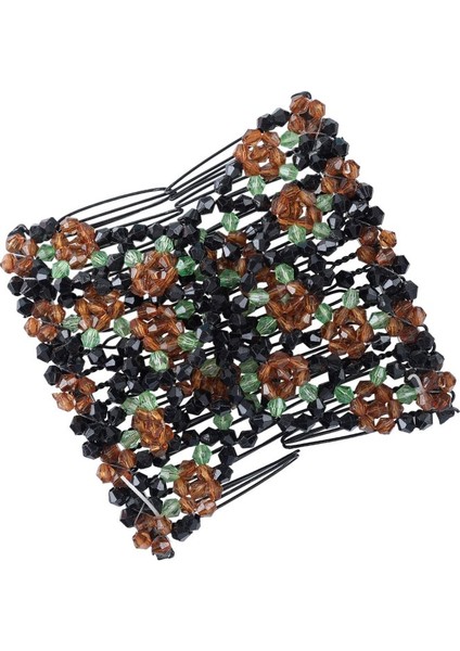 Kahverengi Tarzı Kadın Kızlar Için Incili Çiçekli Saç Tokası Saç Tokası Elastik Çift Saç Tarak Klipsi Saç Aksesuarları (Yurt Dışından)