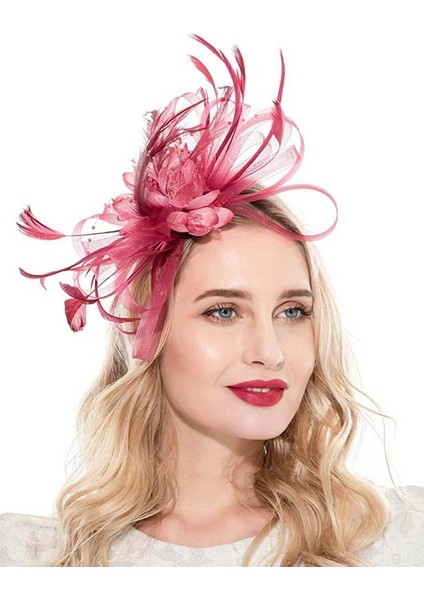 Şarap Kırmızısı Tarzı Kadınlar Için Tüylerle Şık Baş Bandı Gelin Tacı Tacı Kentucky Derby Düğün Kokteyl Çiçek Tüy Saç Tokası (Yurt Dışından)