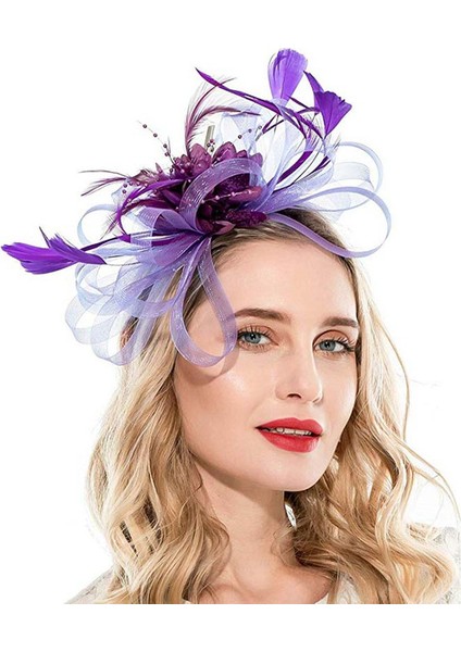 Şarap Kırmızısı Tarzı Kadınlar Için Tüylerle Şık Baş Bandı Gelin Tacı Tacı Kentucky Derby Düğün Kokteyl Çiçek Tüy Saç Tokası (Yurt Dışından) fırsatları