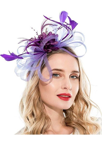 Şarap Kırmızısı Tarzı Kadınlar Için Tüylerle Şık Baş Bandı Gelin Tacı Tacı Kentucky Derby Düğün Kokteyl Çiçek Tüy Saç Tokası (Yurt Dışından) indirimleri