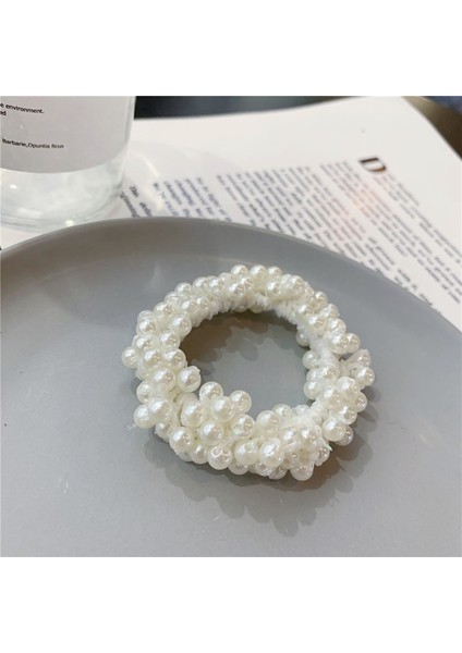 Kremalı Beyaz-2 Adet Moda Saç Aksesuarları Düz Renk Saç Halkası Inci Boncuklu Lastik Toka Kadınlar At Kuyruğu Tutucu Elastik Saç Bantları (Yurt Dışından)