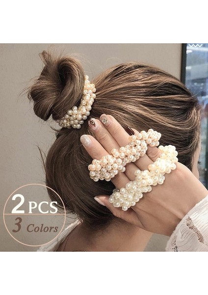 Kremalı Beyaz-2 Adet Moda Saç Aksesuarları Düz Renk Saç Halkası Inci Boncuklu Lastik Toka Kadınlar At Kuyruğu Tutucu Elastik Saç Bantları (Yurt Dışından) fiyatları