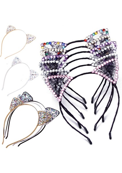 No.8 Boyut Kadın Modası Taşlı Kedi Kulaklı Kafa Bandı Kristal Metal Saç Bandı Alice Band Parti Saç Hoop Aksesuarları (Yurt Dışından) fiyatları