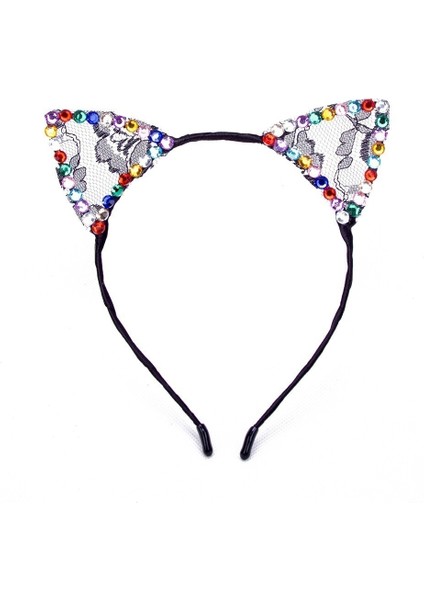 No.8 Boyut Kadın Modası Taşlı Kedi Kulaklı Kafa Bandı Kristal Metal Saç Bandı Alice Band Parti Saç Hoop Aksesuarları (Yurt Dışından) fırsatları