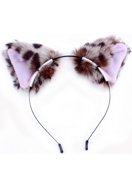 Leopar Tarzı 1 Adet Cadılar Bayramı Kızın Sevimli Kedi Tilki Kulakları Uzun Kürklü Taç Anime Cosplay Parti Kostümü (Yurt Dışından)