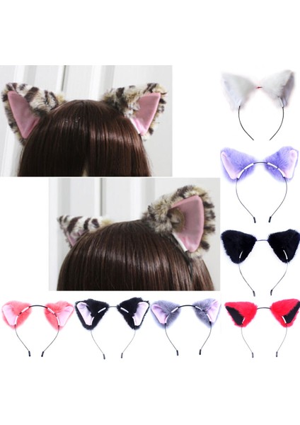 Leopar Tarzı 1 Adet Cadılar Bayramı Kızın Sevimli Kedi Tilki Kulakları Uzun Kürklü Taç Anime Cosplay Parti Kostümü (Yurt Dışından) fırsatları