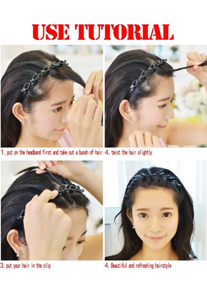 2 Adet Siyah Kadın Kızlar Için Çift Katmanlı Döner Örgü Saç Bandı Saç Araçları (Yurt Dışından) modelleri