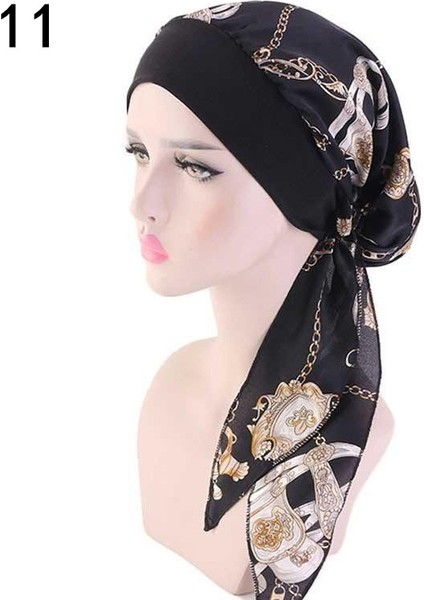 No.11 Boyutu Yeni Müslüman Kadın Pamuk Baskılı Ön-Bağlı Turban Şapka Kanser Şapkası Başlık Başörtüsü Saç Aksesuarları - E-Ticaret Başlığı (Yurt Dışından)