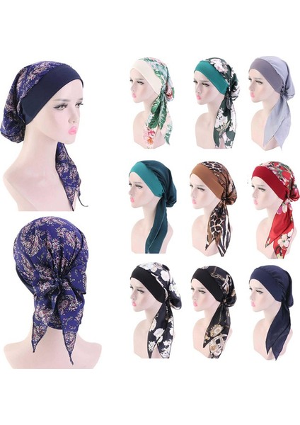 No.11 Boyutu Yeni Müslüman Kadın Pamuk Baskılı Ön-Bağlı Turban Şapka Kanser Şapkası Başlık Başörtüsü Saç Aksesuarları - E-Ticaret Başlığı (Yurt Dışından) fiyatları