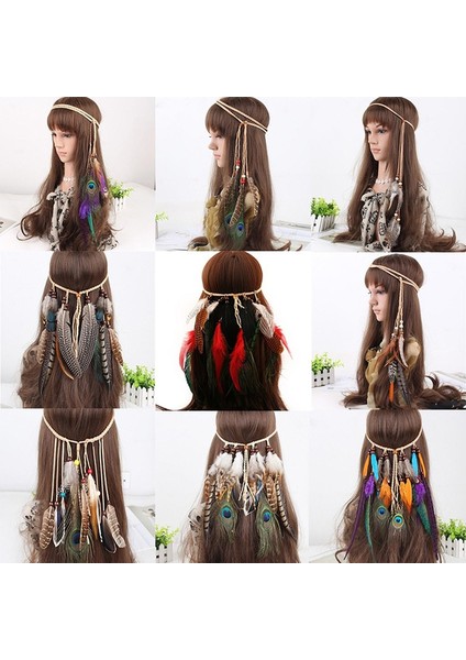 No.9 Boyutu Vintage Püskül Tüy Taç Zarif Kadınlar Katı Çok Renkli Saç Bandı Başlık Takıları Saç Süsleri (Yurt Dışından) fiyatları