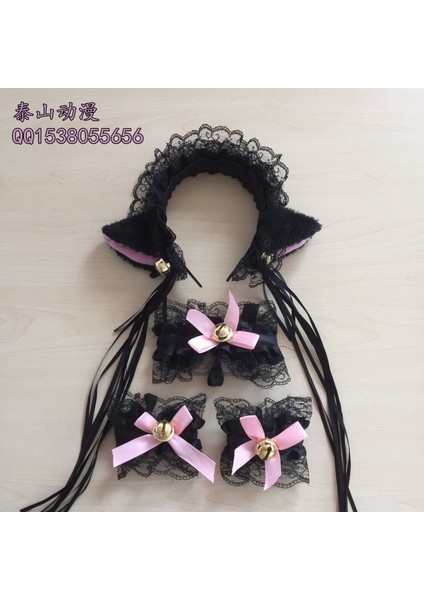 No.0 Boyutu Dantel Kedi Kulaklı Bant ve Kurdele Hizmetçi Neko Cosplay Kedi Kulak Başlık (Yurt Dışından)