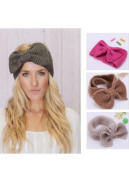 Gül Tarzı Kadın Bayan Moda Örgü Büyük Kurdeleli Turban Bere Örme Kafa Bandı Kış Kulak Isıtıcı Baş Bandı Saç Bandı (Yurt Dışından)