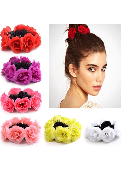 Mor Tarzı Büyük Gül Çiçeği Lastik Saç Tutucuları Kızlar Kadınlar Sevimli Bağcıklar Kumaş Sıcak Taçlar Düğün Saç Aksesuarları (Yurt Dışından) fiyatları