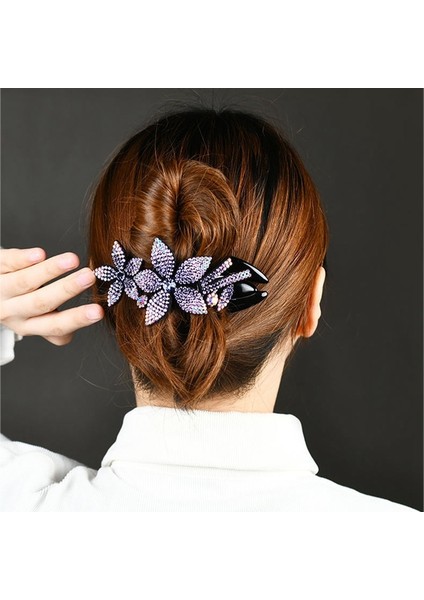 H01. 6 Renk Taşlı Çift Çiçek Saç Tokası Esnek Dayanıklı Kadın Saç Dovetail Toka Kristal Tokalar Kadın Modası (Yurt Dışından) modelleri