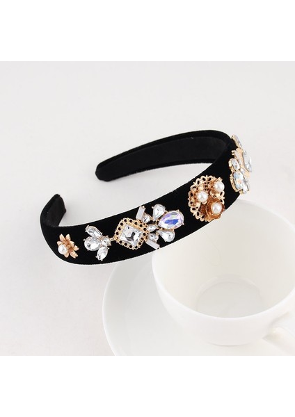 K Barok Retro Lüks Kadın Çiçek Taç Inci Taşlı Saç Bantları Kristal Düğün Geniş Saç Bandı Başlık Takı (Yurt Dışından)