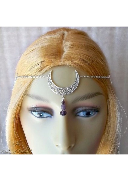Beyaz Stil Ametist Üç Ay Takı, Ay Tacı, Gümüş Ay Tacı, Pagan Baş Zinciri, Wicca Tacı, Hilal Ay, Wiccan, Tanrıça, Luna (Yurt Dışından) modelleri
