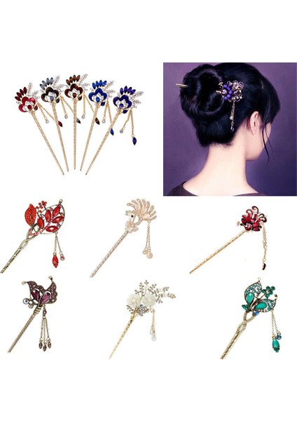 41 Numara Moda Kadın Kristal Kanzashi Taraklar ve Çubuklar Renkli Taşlar Saç Aksesuarları Vintage Toka Saç Klipsi 48 Stil (Yurt Dışından)