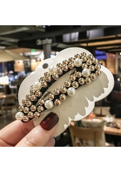 Altın ve Beyaz Tarzı Kadın Inci Çiçek Tokaları Vintage Uzun Saç Tokaları Kristal Metal Saç Aksesuarları Saç Tokası Yaratıcı Hediyeler (Yurt Dışından)