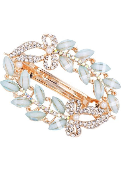 Açık Mavi Stil Kadın Moda Taşlı Kelebek Yaprak Saç Tokası Hairpin- (Yurt Dışından)