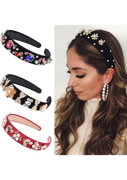 No.6 Boyutu Kadınlar Kristal Taçlı Geniş Kumaş Saç Bandı Moda Saç Aksesuarları (Yurt Dışından) fiyatları