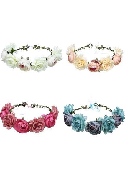 Beyaz Stil Saç Bandı Taç Yapay Çiçek Sahil Nişanlı Turizm Headband Kırmızı Gül Plaj Headband Çiçek Saç Bandı Taç Gelin Taçı (Yurt Dışından) modelleri