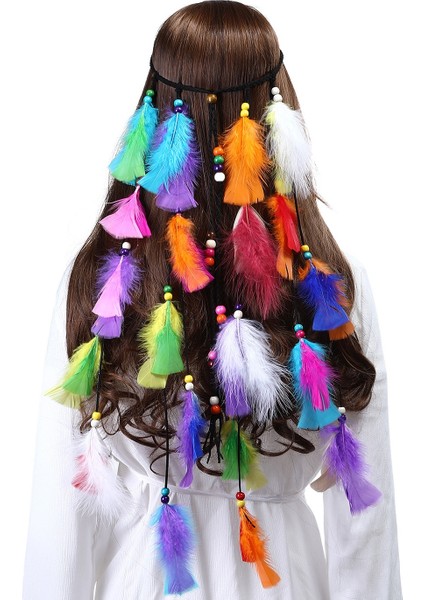 Çok Renkli Tüy Ipi Taç Bohem Dikiş Renkli Elastik Gypsy Festival Kadın Yazı Kızılderili Saç Aksesuarları Ayarlanabilir Başlık (Yurt Dışından)
