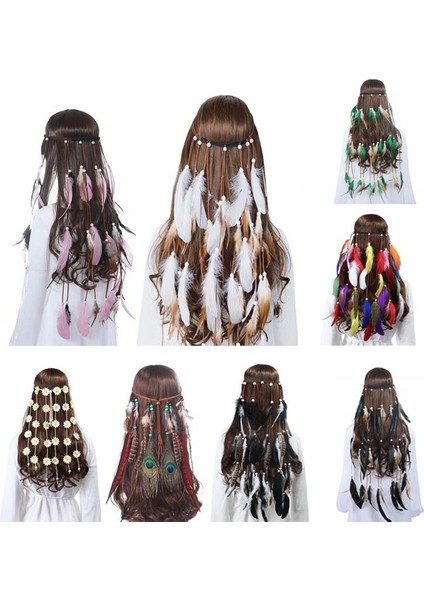 Çok Renkli Tüy Ipi Taç Bohem Dikiş Renkli Elastik Gypsy Festival Kadın Yazı Kızılderili Saç Aksesuarları Ayarlanabilir Başlık (Yurt Dışından) modelleri