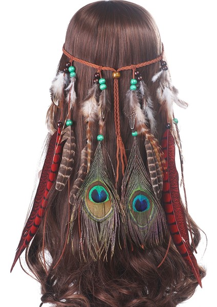 Çok Renkli Tüy Ipi Taç Bohem Dikiş Renkli Elastik Gypsy Festival Kadın Yazı Kızılderili Saç Aksesuarları Ayarlanabilir Başlık (Yurt Dışından) fırsatları