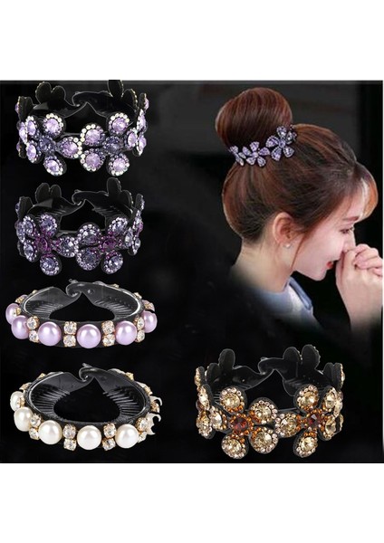 E-S Moda Taşlı Inci Saç Tokaları Kadın Kızlar Kuş Yuvası Toka Başlık Inci At Kuyruğu Tutucu Saç Aksesuarları (Yurt Dışından)