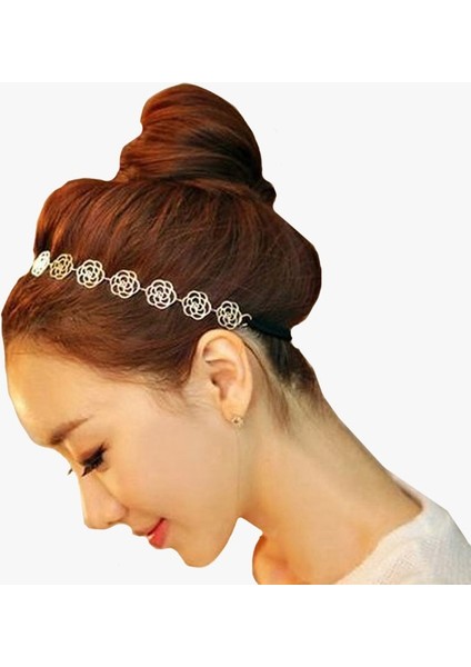 1 Adet Kadın Moda Metal Zincir Takı Hollow Gül Çiçeği Elastik Saç Örgü Başbandı Takı Saç Aksesuarları Kuaför (Yurt Dışından) fırsatları