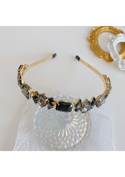 Gri Tarzı Düğün Partisi Için Renkli Kristal Taşlı Gelin Taçları Rhinestone Barok Saç Bandı (Yurt Dışından)