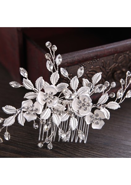 Altın Tarzı Güncel Gümüş Renk Rose Gold Çiçek Saç Taranı Gelin Saç Aksesuarları Düğün Tacı Saç Süsleri Gelin Saç Takıları El Yapımı (Yurt Dışından) fırsatları