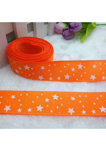 Turuncu Tarzı Yeni 5 Metre 1'' Yıldız Baskılı Grosgrain Kurdele Saç Kurdelesi Kendin Yap - E-Ticaret (Yurt Dışından)