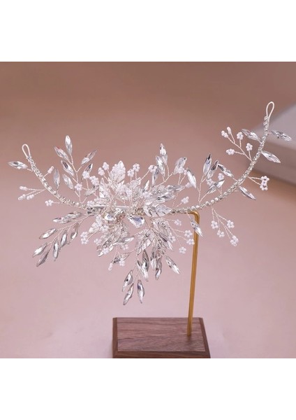 Moda Kristal Beyaz Boncuk Saç Bandı El Yapımı Yaprak Saç Aksesuarı Gelin Takıları (Yurt Dışından) modelleri