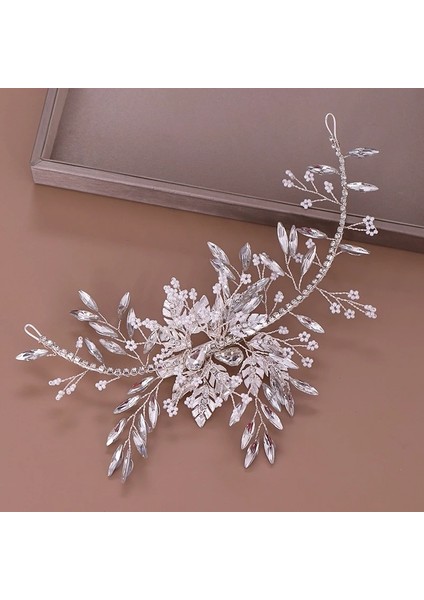 Moda Kristal Beyaz Boncuk Saç Bandı El Yapımı Yaprak Saç Aksesuarı Gelin Takıları (Yurt Dışından) fırsatları