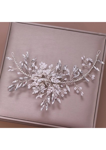 Moda Kristal Beyaz Boncuk Saç Bandı El Yapımı Yaprak Saç Aksesuarı Gelin Takıları (Yurt Dışından) indirimleri