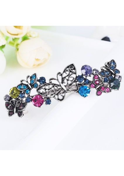 Çok Renkli Stil Retro Kelebek Toka Detaylı Kelebek Desen Yolu Saç Tokası Kadın Moda Saç Takı Kristal Saç Klipsi (Yurt Dışından)