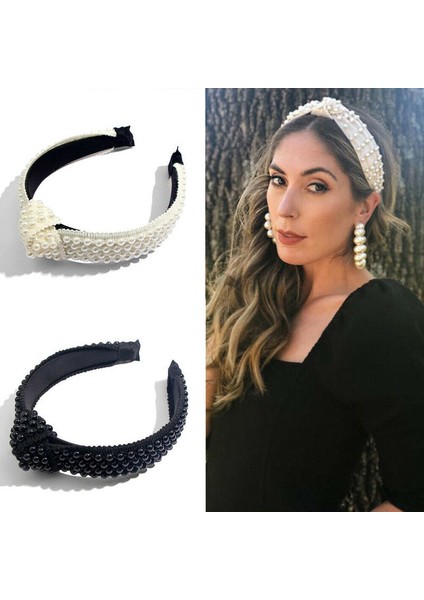 Siyah Stil Bayanlar Yaratıcı Inci Taçlı Geniş Kenarlı Bağcıklı Saç Bantları (Yurt Dışından) fiyatları