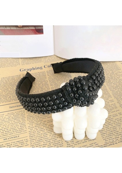 Siyah Stil Bayanlar Yaratıcı Inci Taçlı Geniş Kenarlı Bağcıklı Saç Bantları (Yurt Dışından) fırsatları