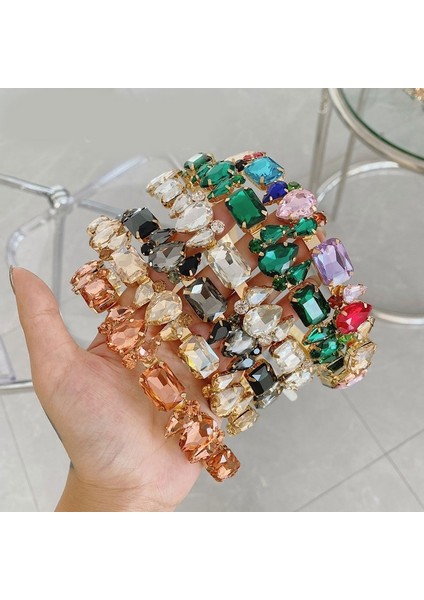 Pembe Tarzı Düğün Partisi Için Renkli Kristal Taşlı Gelin Taçları Rhinestone Barok Saç Bandı (Yurt Dışından)