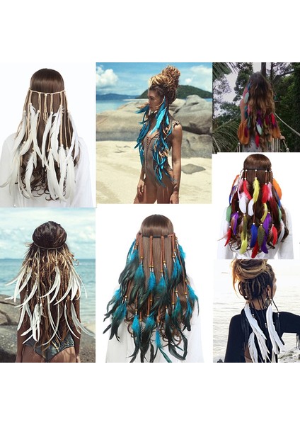 Koyu Mavi Kadın Modası Beyaz Tüy Tacı Bohem Gelin Düğün Tüylü Saç Bandı (Yurt Dışından) modelleri